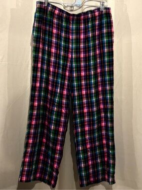 Plaid Flannel Pajama Bottoms - Pink, Green & Blue